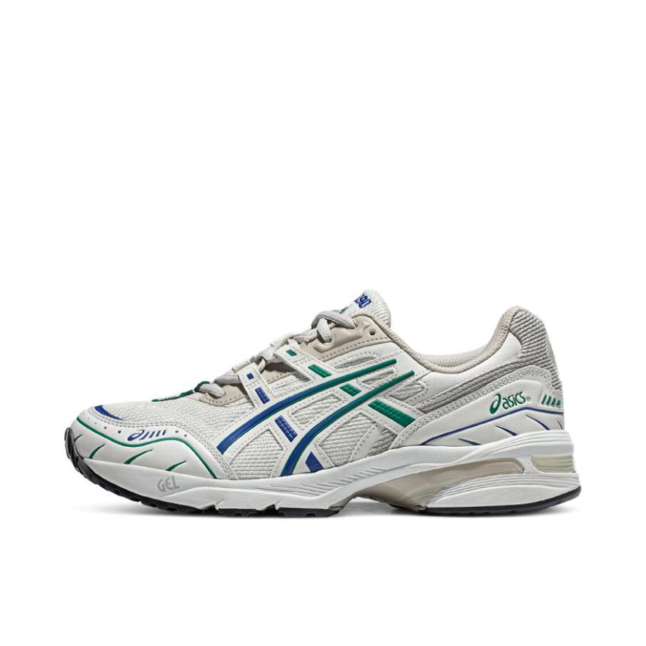 推荐商品：Asics/亚瑟士 Gel-1090 跑鞋 防滑耐磨舒适透气缓震稳定复古织物合成革慢跑耐用流光风 奶油色/蓝色/绿色