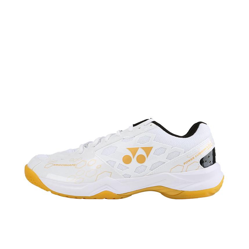 推荐商品：YONEX/尤尼克斯 Power Cushion 101系列 羽毛球鞋 系带减震稳定轻便训练包裹性轻量圆头回弹合成革 白金