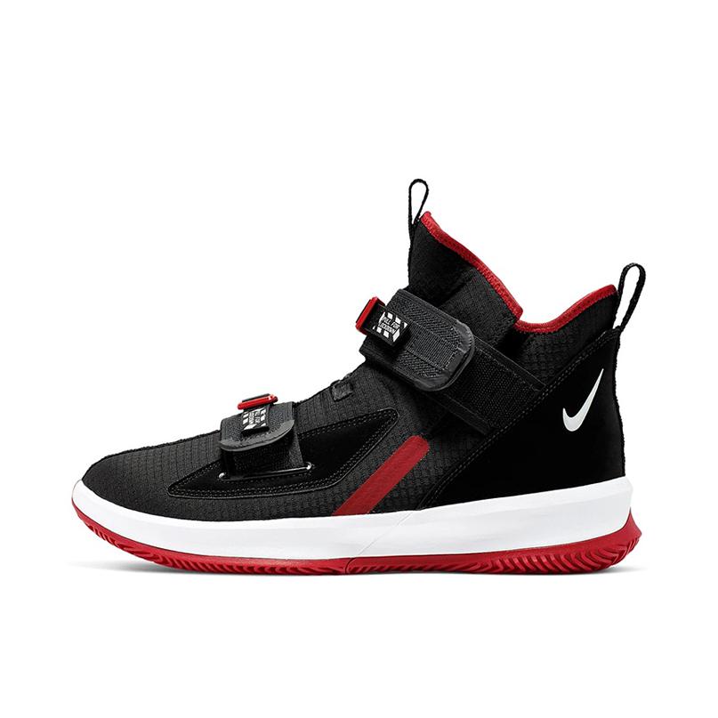 推荐商品：Nike LeBron Soldier 13 士兵13 缓震回弹 耐磨防滑 舒适百搭 包裹性支撑 魔术贴 圆头合成革 织物 实战 篮球鞋 Black/Red 黑红