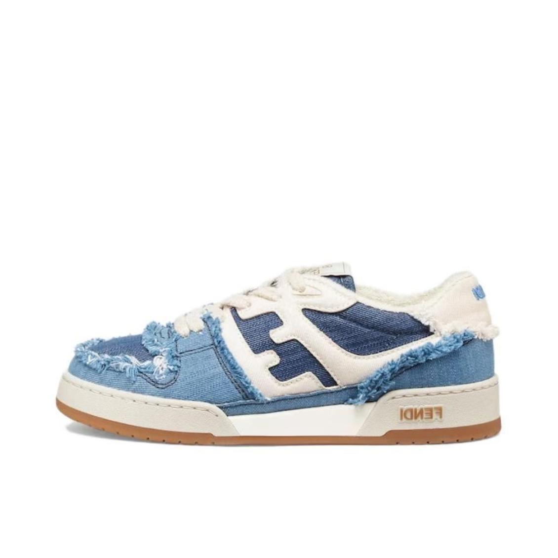 推荐商品：FENDI/芬迪 Match 板鞋 舒适减震耐磨圆头牛皮绒面复古百搭时尚运动 女款/加绒/蓝色/白色