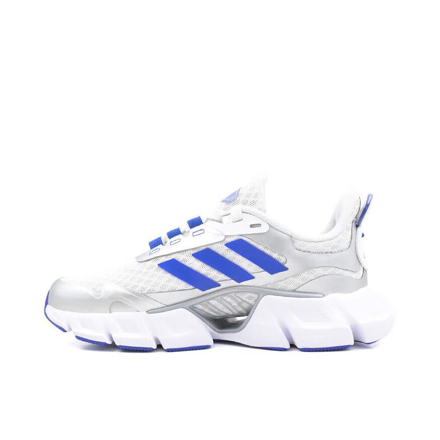 推荐商品：adidas Climacool 跑鞋 缓震回弹防滑耐磨网面透气织物合成革轻运动旋转按钮 大童/白色/半荧光蓝