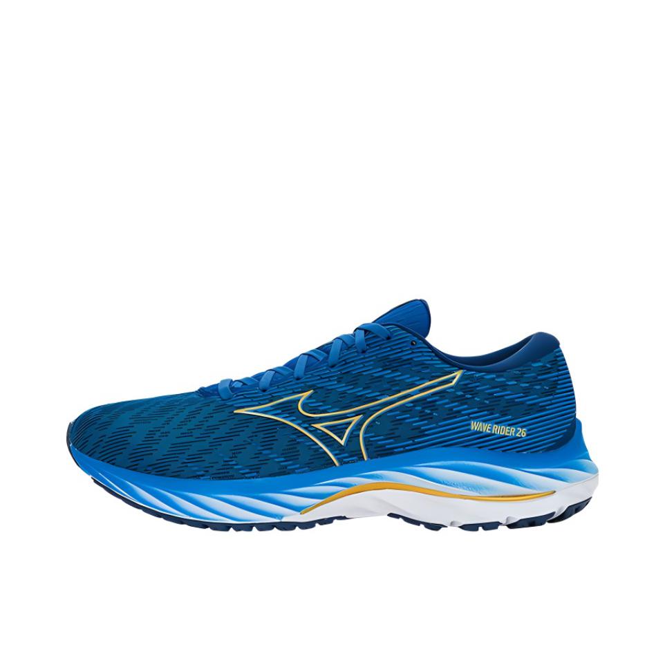 推荐商品：Mizuno/美津浓 Wave Rider 26 防滑耐磨 轻便 稳定 碳板 织物 马拉松 跑鞋 深蓝/金色