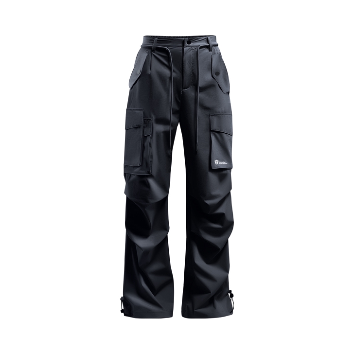 推荐商品：monster guardians  中高腰直筒系带阔腿多口袋运动长裤 女装 BTK23 黑