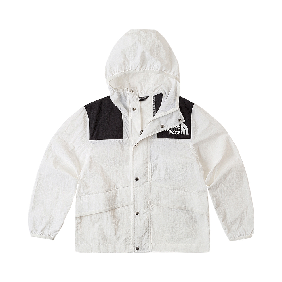 推荐商品：TheNorthFace/北面童装  MOUNTAIN1986防风连帽拉链长袖防晒衣 中大童 899B 雪峰白