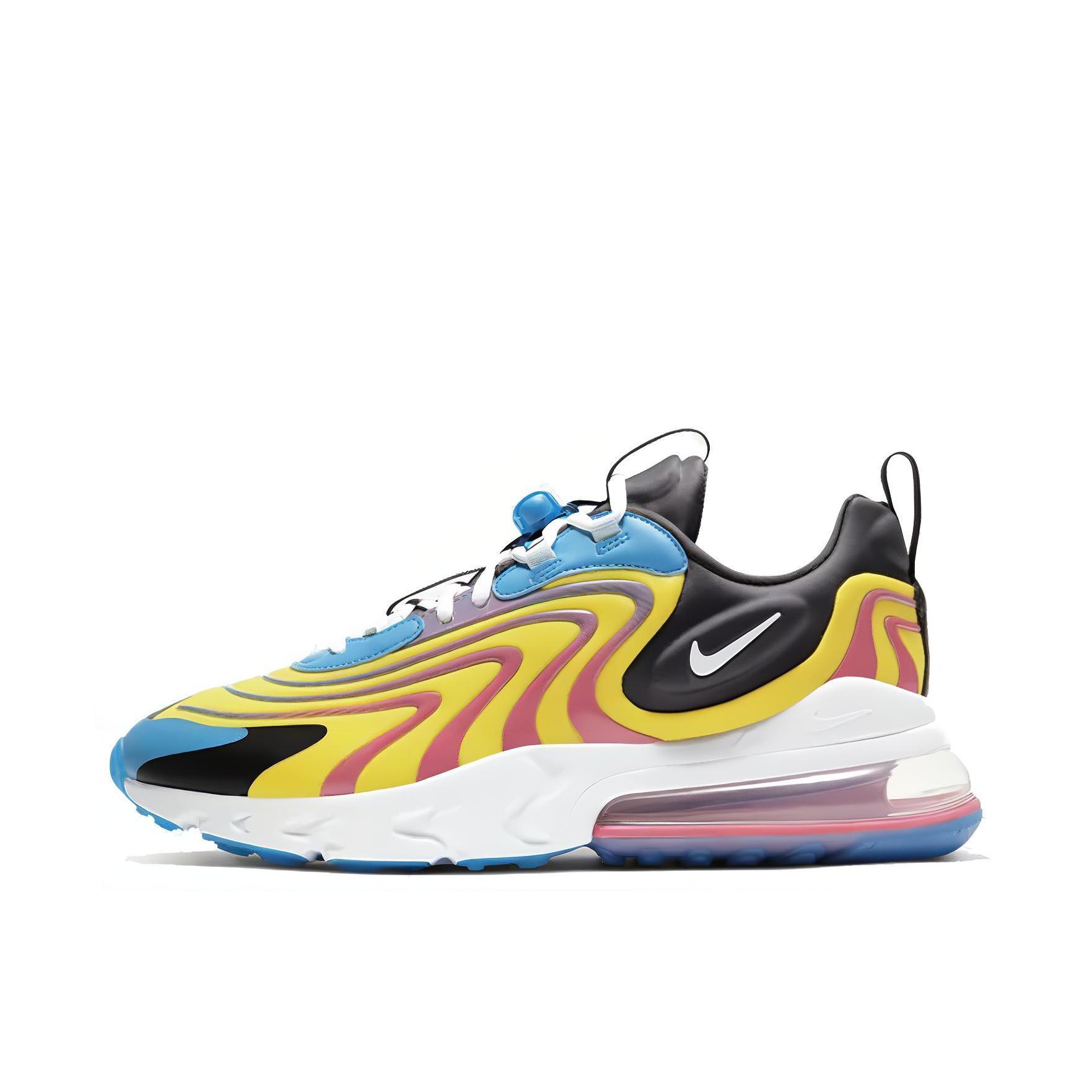 推荐商品：Nike Air Max 270 React ENG 跑鞋 气垫缓震防滑耐磨舒适轻便复古织物 Laser Blue/Anthracite/Watermelon 黄色/红色/蓝色