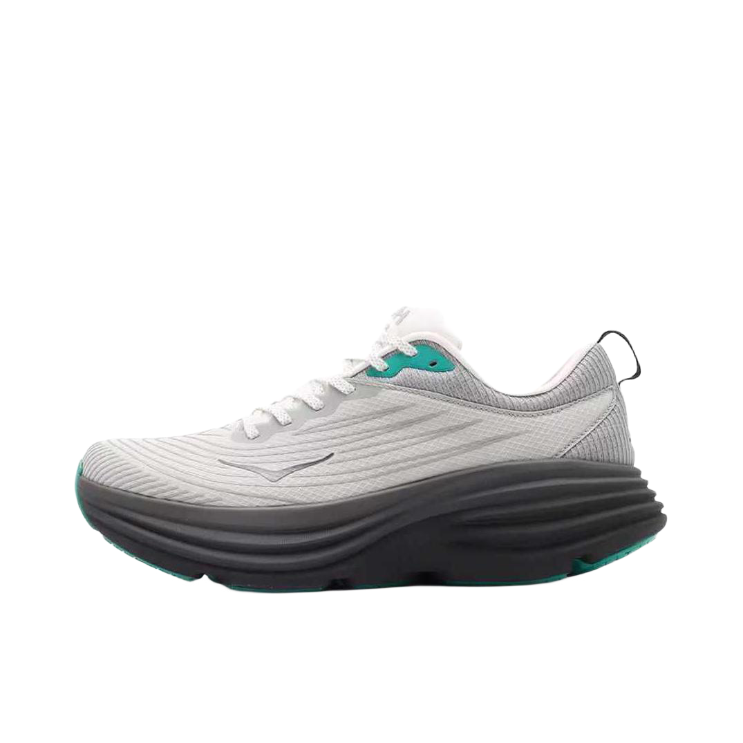 推荐商品：HOKA ONE ONE Bondi 8 Tech Stealth 减震 耐磨 低帮 平跟 圆头 跑鞋 白色/黑色/绿色