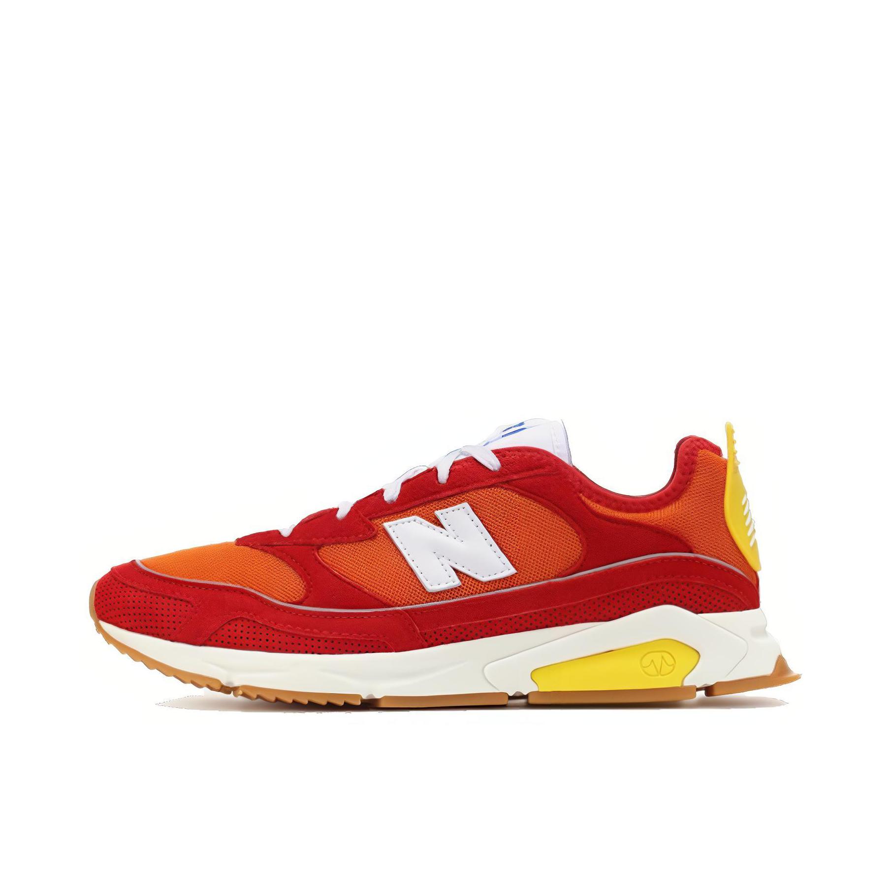 推荐商品：New Balance X-Racer 跑鞋 减震回弹防滑耐磨拼接织物网布透气复古休闲运动圆头  红色/桔色