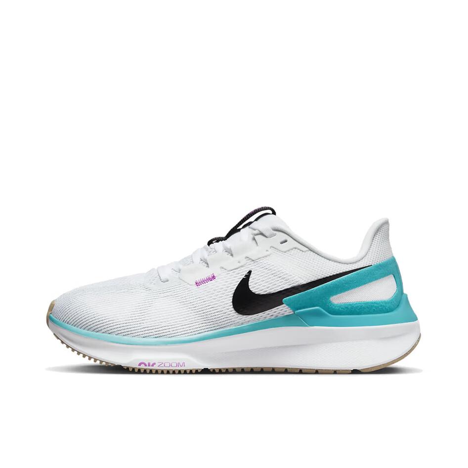 推荐商品：Nike Air Zoom Structure 25 跑鞋 公路减震织物支撑训练轻便 白色/蓝色