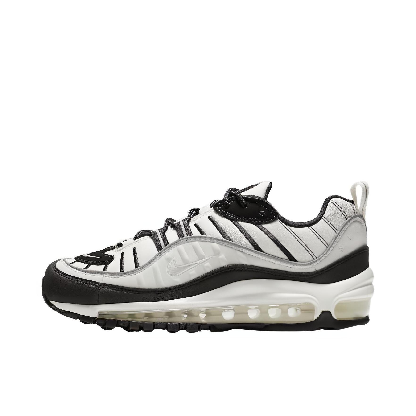 推荐商品：Nike Air Max 98 跑鞋 潮流复古全掌缓震回弹防滑耐磨轻便透气时尚拼接圆头气垫 白/黑