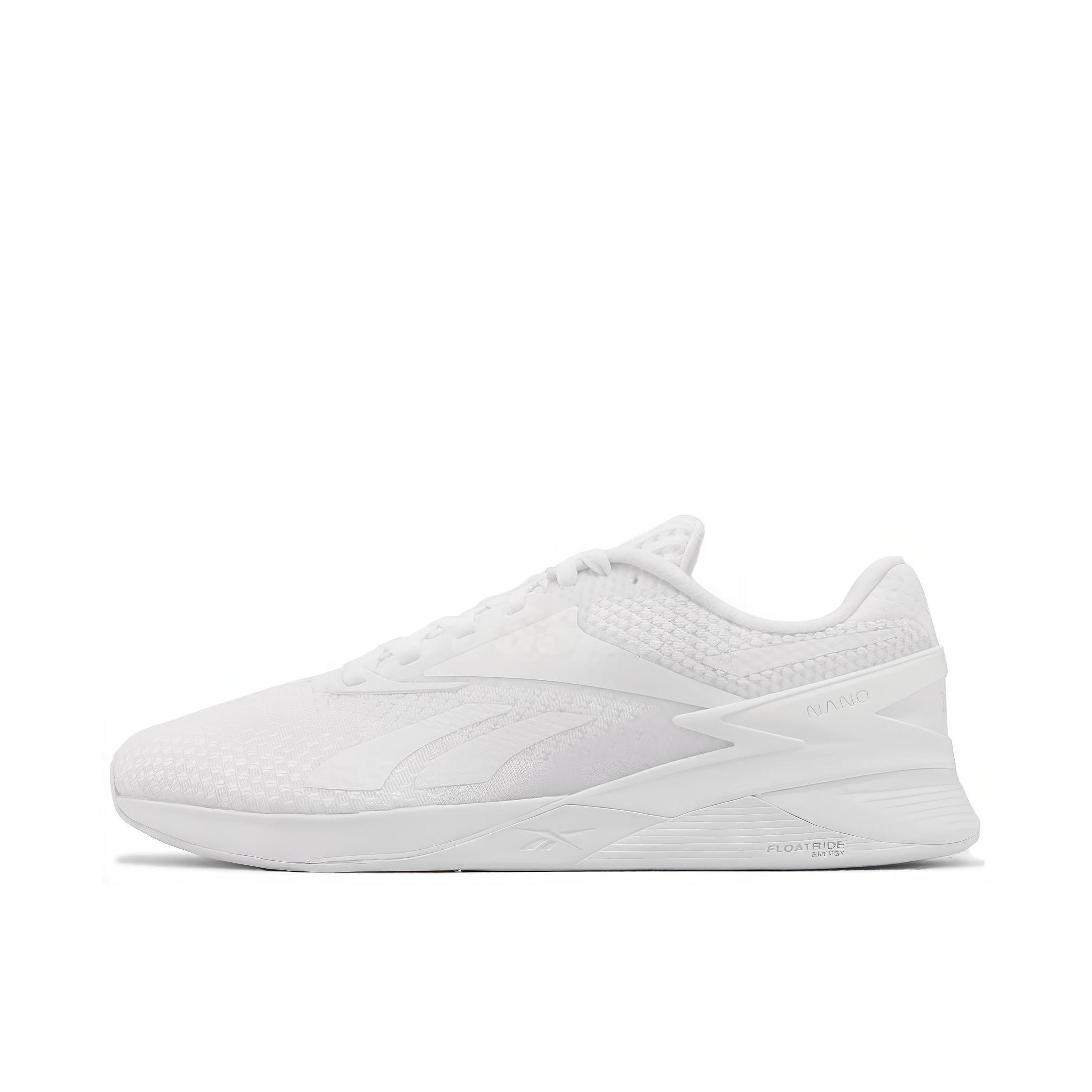 推荐商品：Reebok/锐步 Nano X3 减震防滑 舒适轻便 耐磨透气 不规则染 体能 百搭 力量训练 休闲运动 训练鞋 纯白