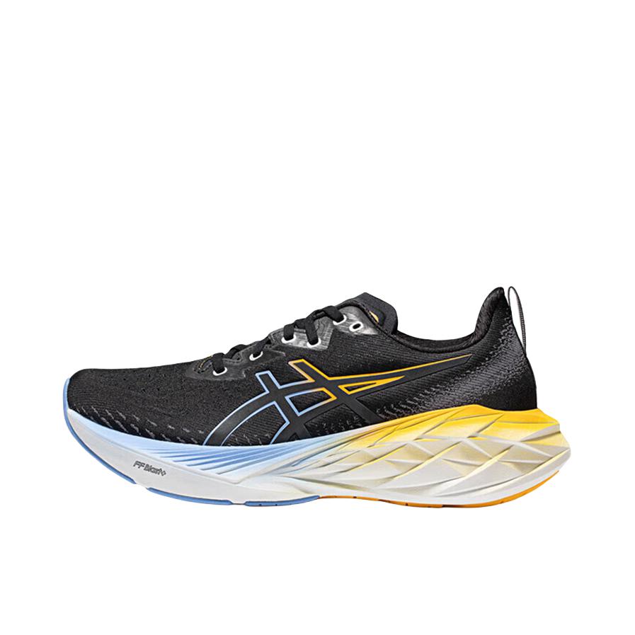 推荐商品：Asics/亚瑟士 Novablast 4 跑鞋 防滑耐磨缓震回弹舒适排汗透气织物长跑夜跑 黑色/黄色/白色