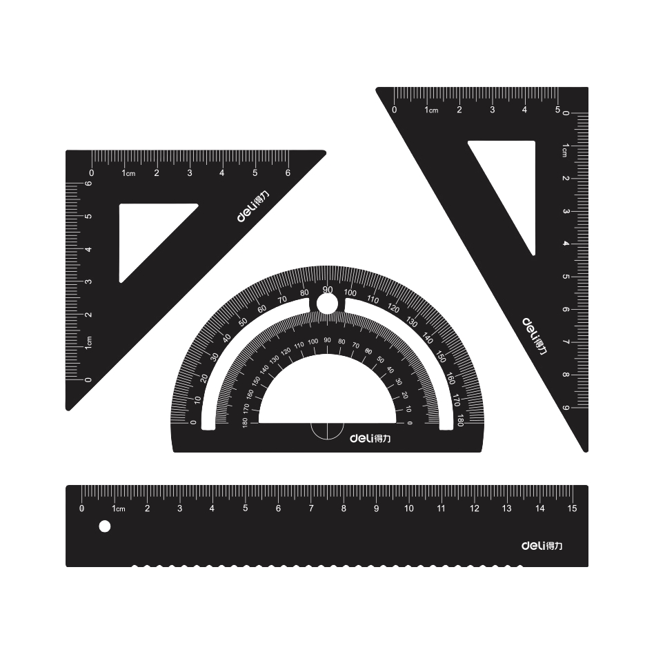推荐商品：Deli/得力 金属直尺系列 4件套 公式款套尺 盒装 免费刻字 制图画图铝合金一年级
