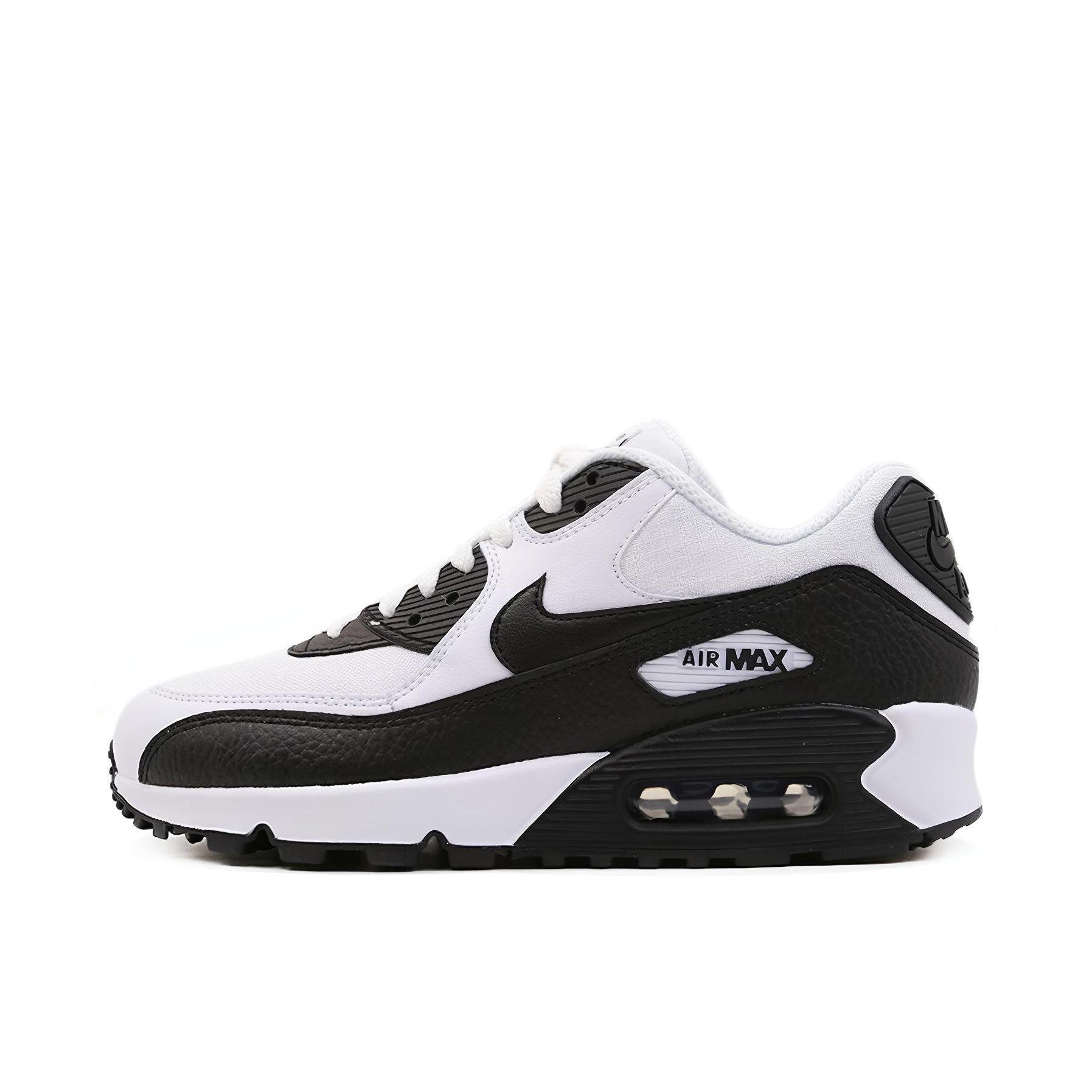 推荐商品：Nike Air Max 90 跑鞋 气垫合成革缓震透气复古增高圆头贴合拼接 White/Black 白黑