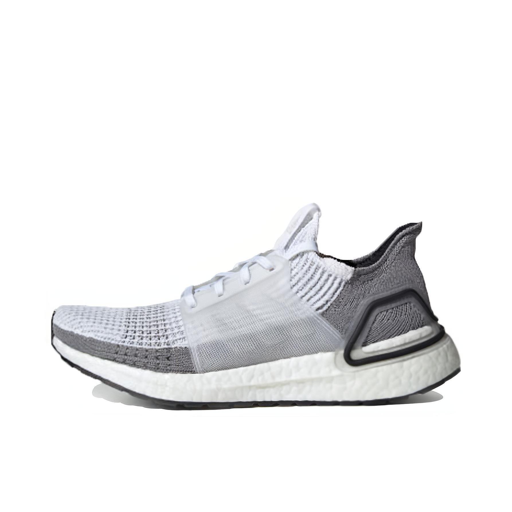 推荐商品：adidas UltraBoost 19 跑鞋 防滑耐磨轻便休闲透气减震织物支撑运动抗扭转 浅灰/黑色