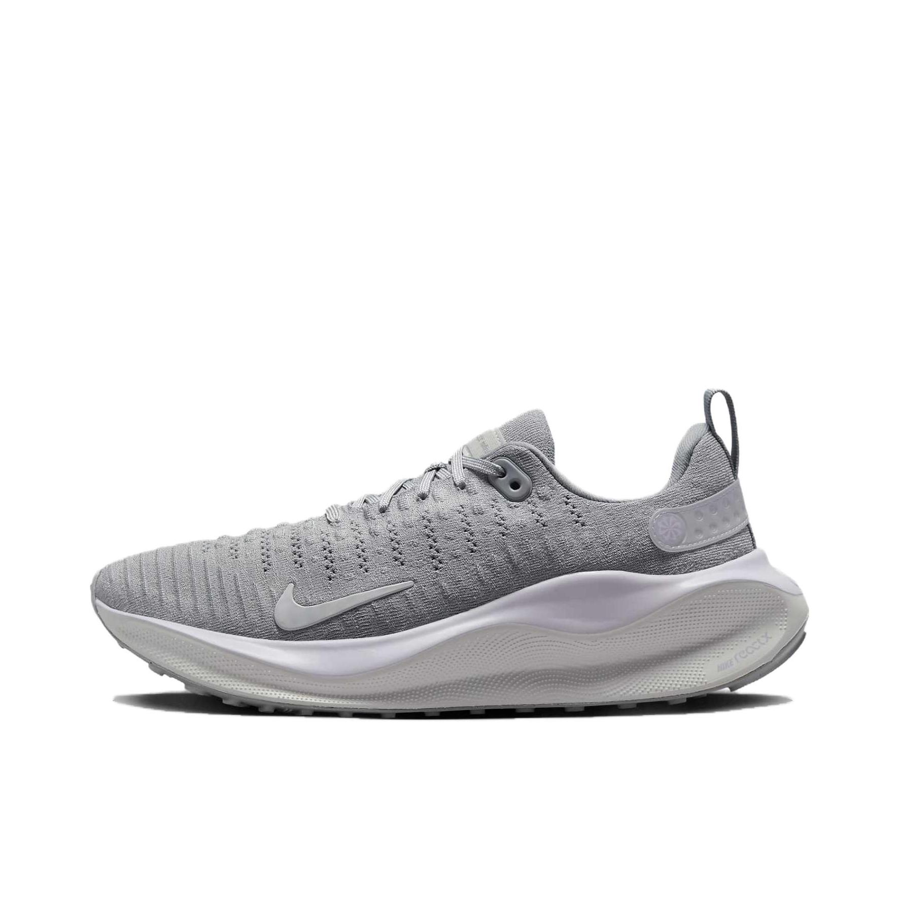 推荐商品：Nike React Infinity Run 4 跑鞋 公路舒适缓震防滑耐磨防水织物训练飞织抓地包裹性 浅灰/葡萄紫 