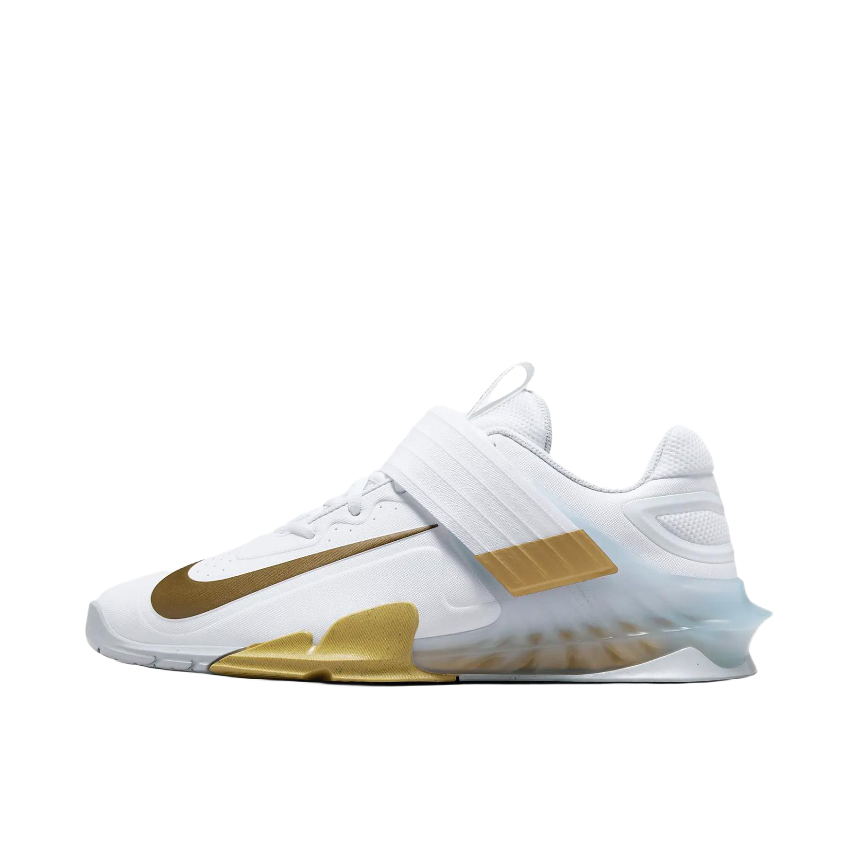 推荐商品：Nike Savaleos 魔术贴 防滑耐磨 舒适百搭 深蹲 训练鞋 白色/金色   