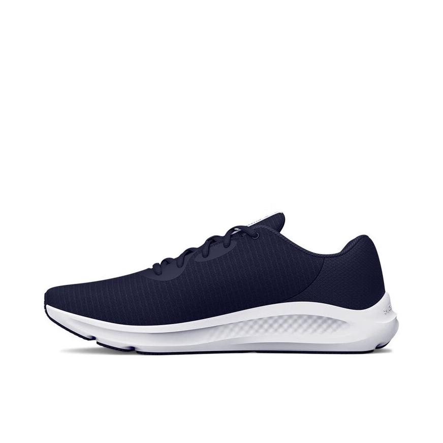 推荐商品：Under Armour/安德玛 Charged Pursuit 3 健身训练 缓震回弹 防滑耐磨 舒适轻便 织物网面透气 运动 跑鞋 纯蓝色