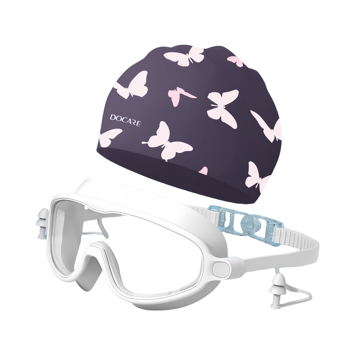 推荐商品：朵彩 防水 护耳 舒适 硅胶 时尚 不勒头 训练 平光 泳镜泳帽套装 DWBH12051