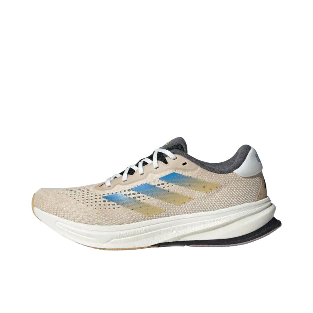 推荐商品：adidas Supernova Rise 跑鞋 减震支撑稳定回弹慢跑圆头美观随心畅跑贴合 男款/米色/蓝色