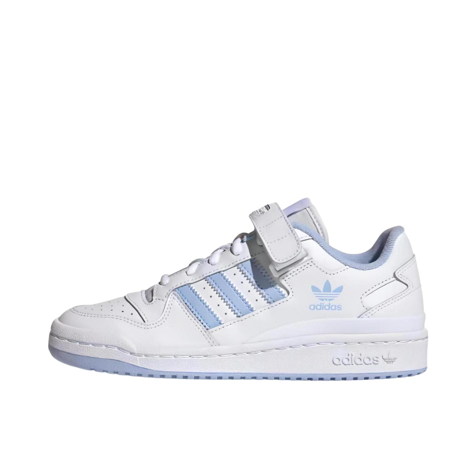 推荐商品：adidas Originals Forum 板鞋 轻便复古防滑时尚魔术贴篮球风薄底包裹性 正白/天蓝色