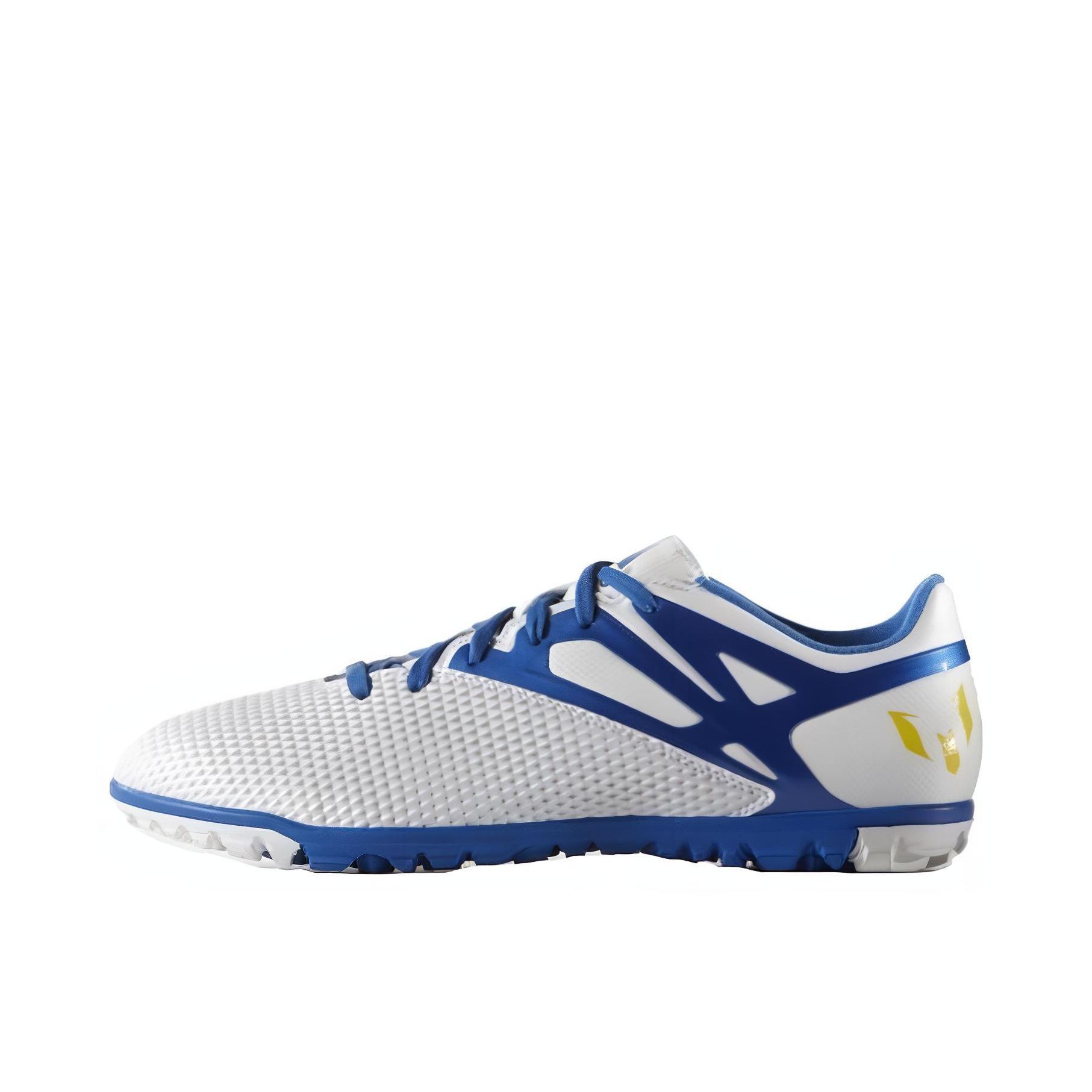 推荐商品：adidas Messi 15.3 TF 中端 碎钉 人造草地 足球鞋 White/Blue 白蓝