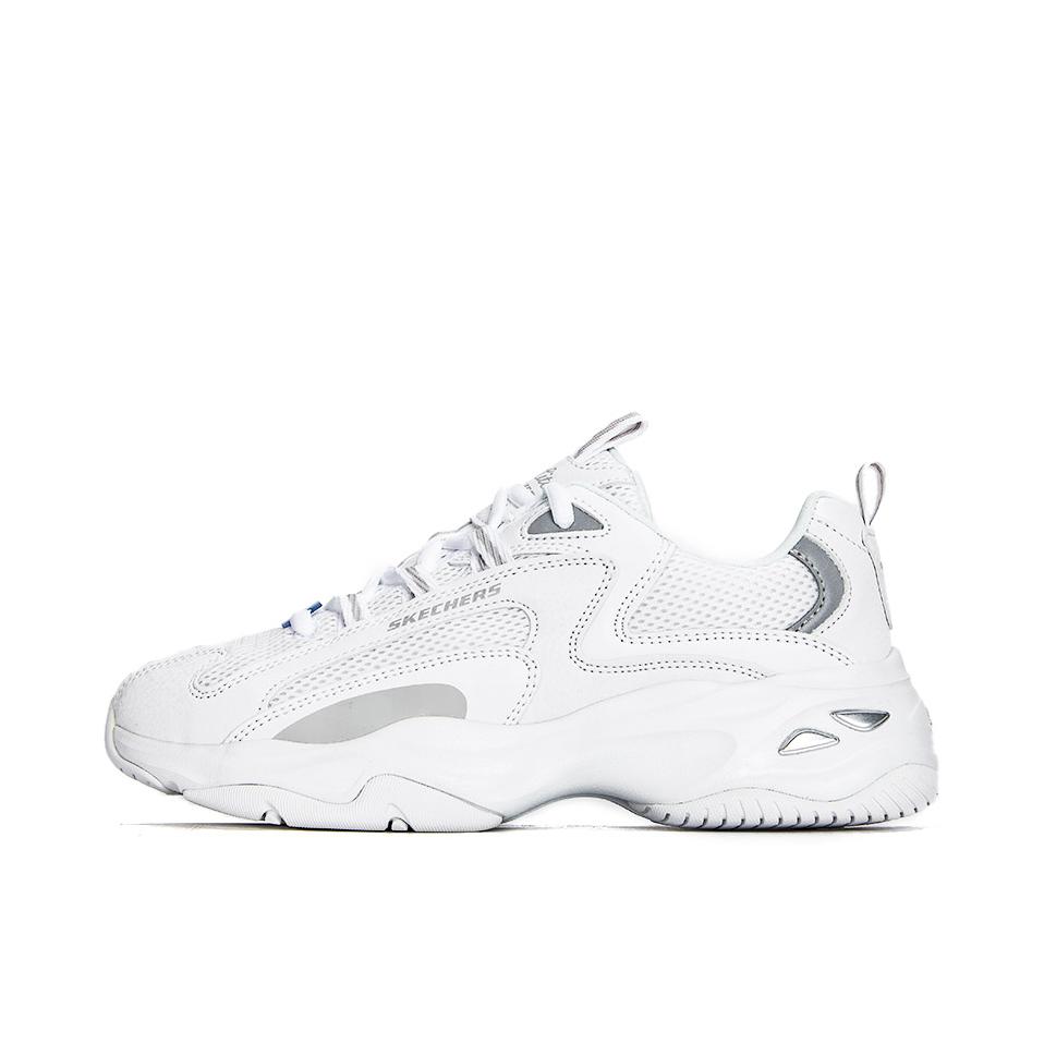 推荐商品：【赵露思同款】 Skechers/斯凯奇 D'Lites 4.0 老爹鞋 熊猫鞋 跑鞋 减震耐磨网面透气复古时尚增高厚底绑带运动休闲 女款/白色/银灰