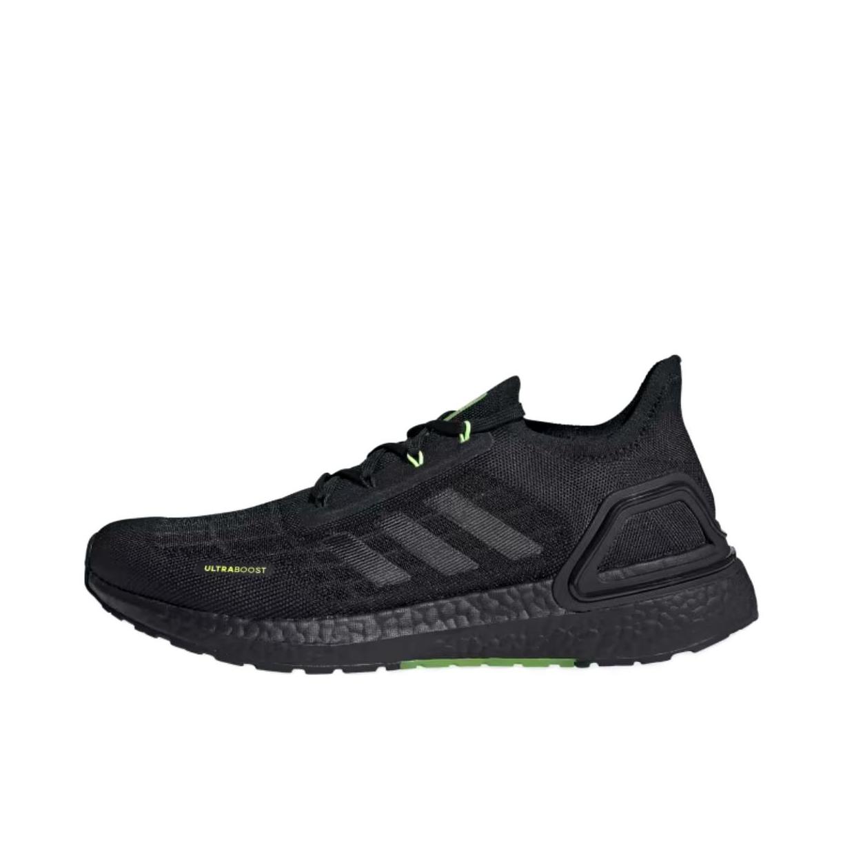 推荐商品：adidas Ultraboost 跑鞋 透气防滑耐磨缓震轻便休闲运动支撑织物减震防水抗扭转圆头 黑色/绿色