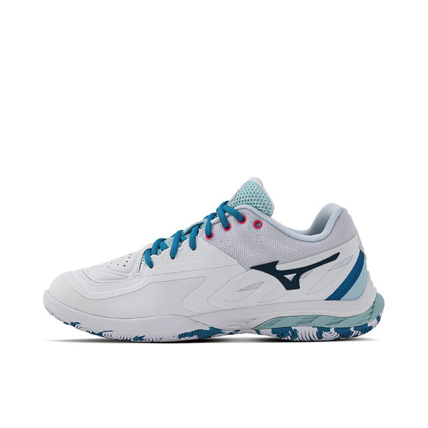 推荐商品：Mizuno/美津浓 Wave Fang 2 缓震耐磨 透气稳定 低帮 圆头 支撑 羽毛球鞋 白色/蓝色