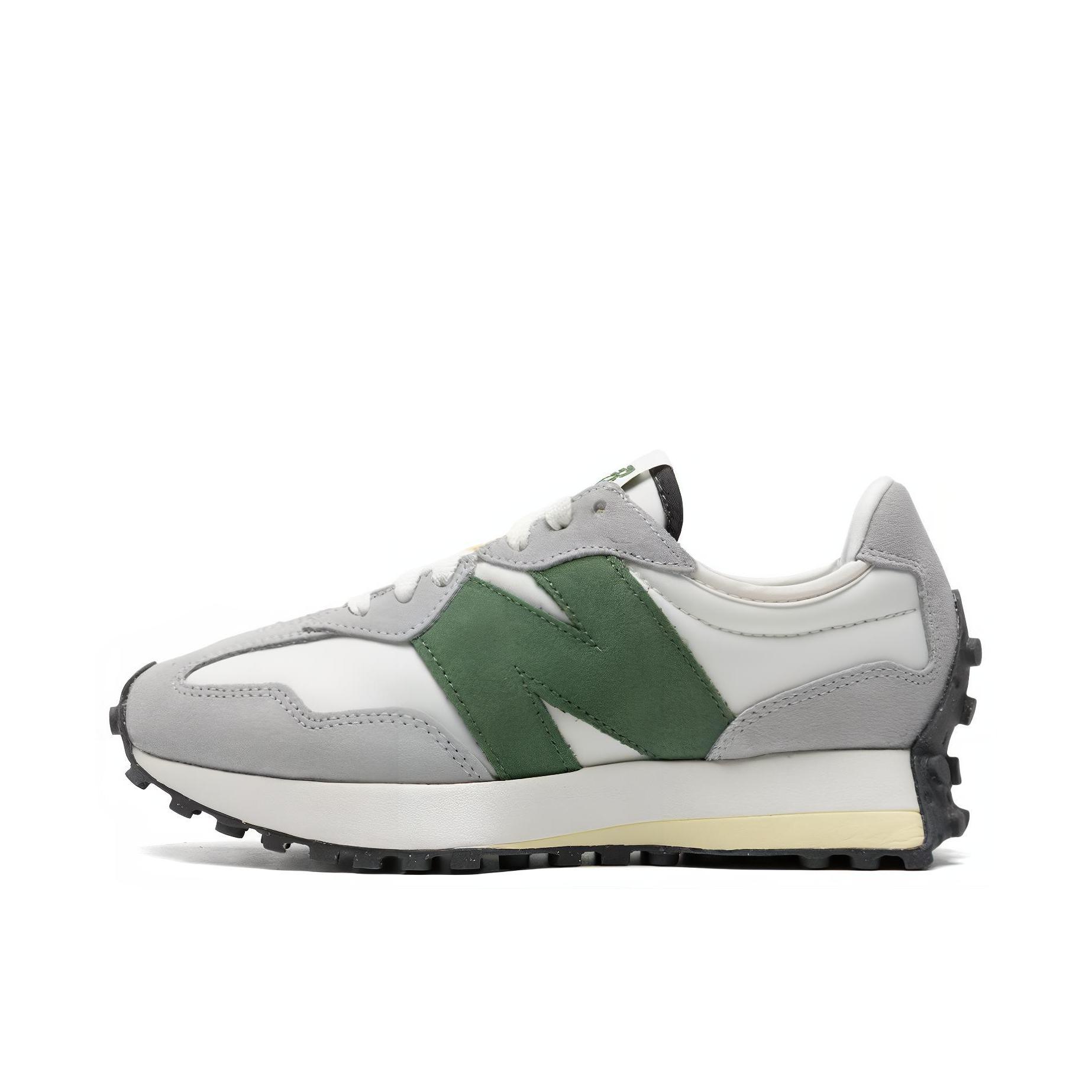 推荐商品：【IU同款】 New Balance 327 跑鞋 舒适复古防滑耐磨休闲透气减震拼接运动防水织物慢跑圆头 女款/浅灰色/深绿色