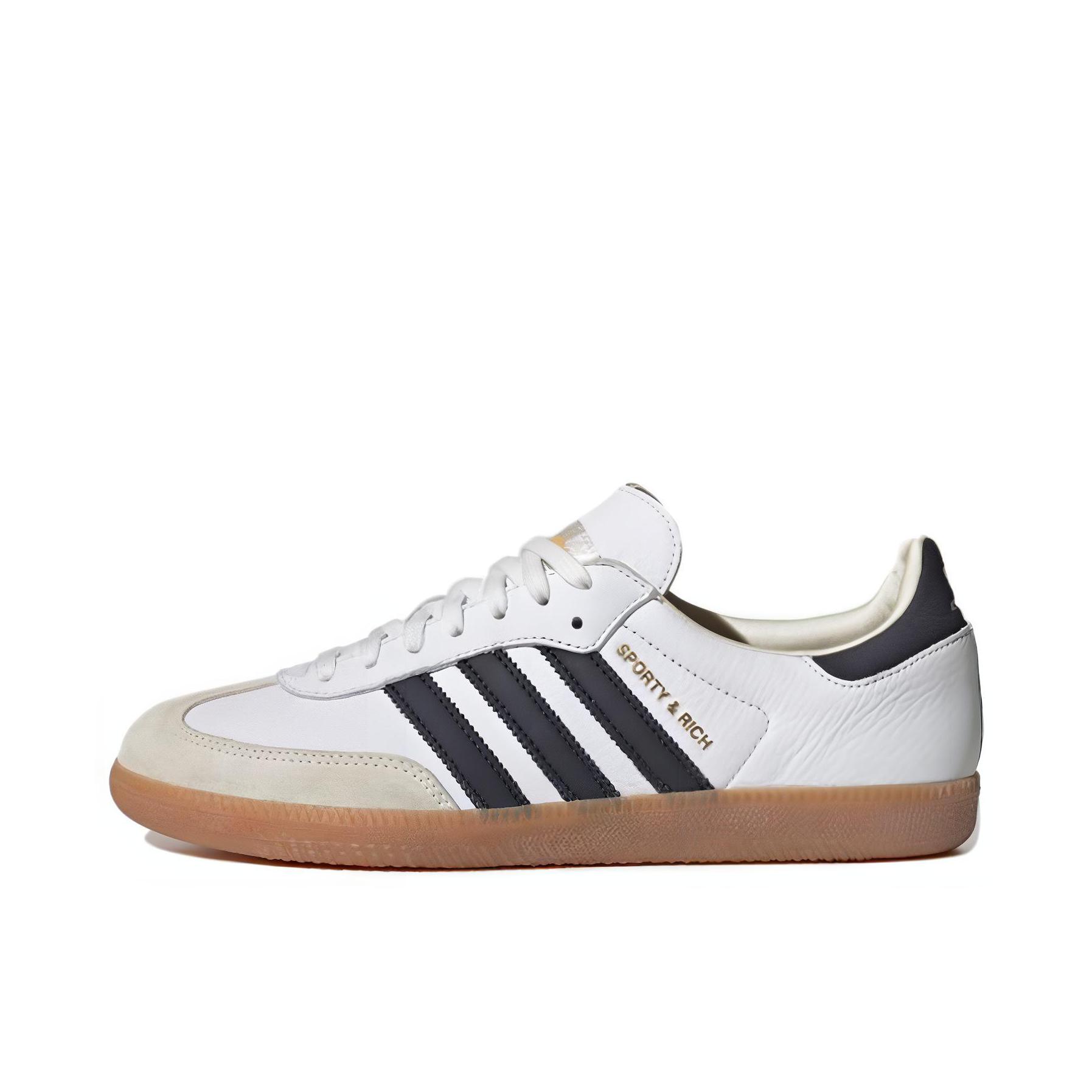 推荐商品：adidas Originals Samba OG T头鞋 板鞋 经典复古舒适百搭耐磨合成革圆头薄底贴合 SPORTY & RICH联名/白色/米灰/藏青蓝
