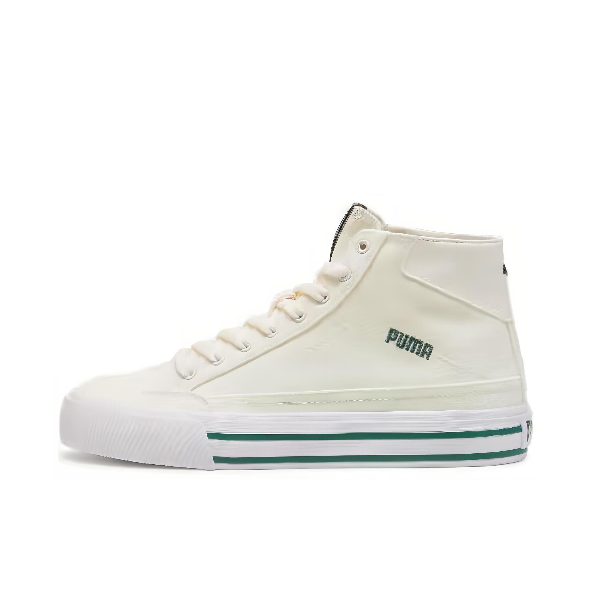 推荐商品：Puma/彪马 Court Classic Vulc 耐磨 中高帮 情侣 休闲 支撑 透气 轻便 系带 包裹性 帆布鞋 白色/绿色