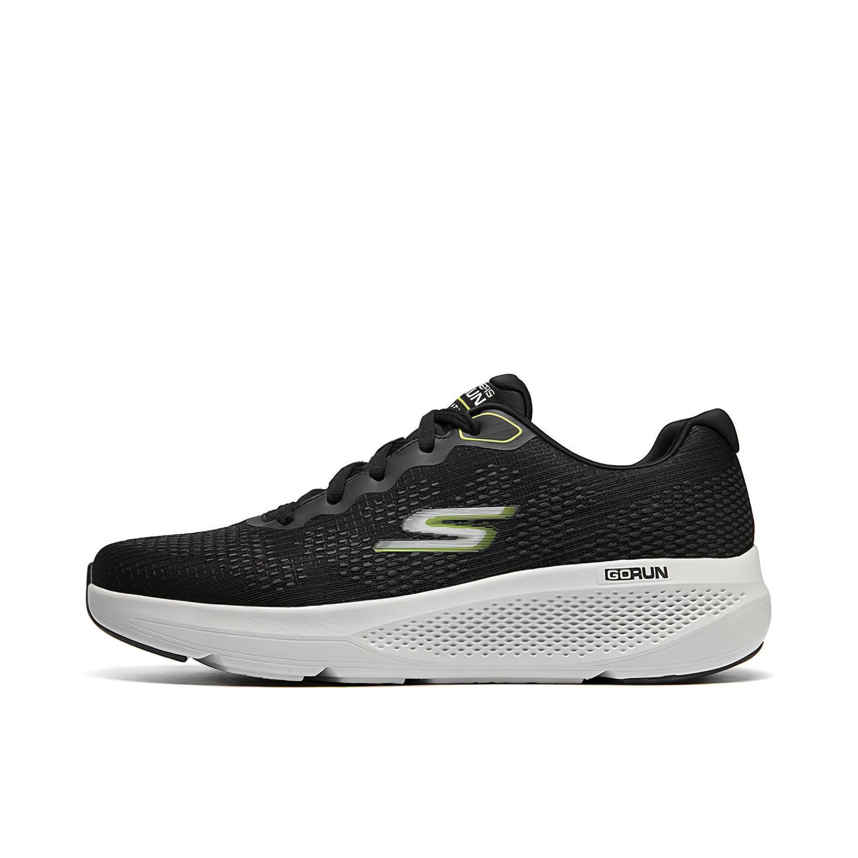 推荐商品：Skechers/斯凯奇 GO RUN Elevate 耐磨吸震 轻质吸汗 织物 网面 高回弹 跑鞋 黑色/柠檬色