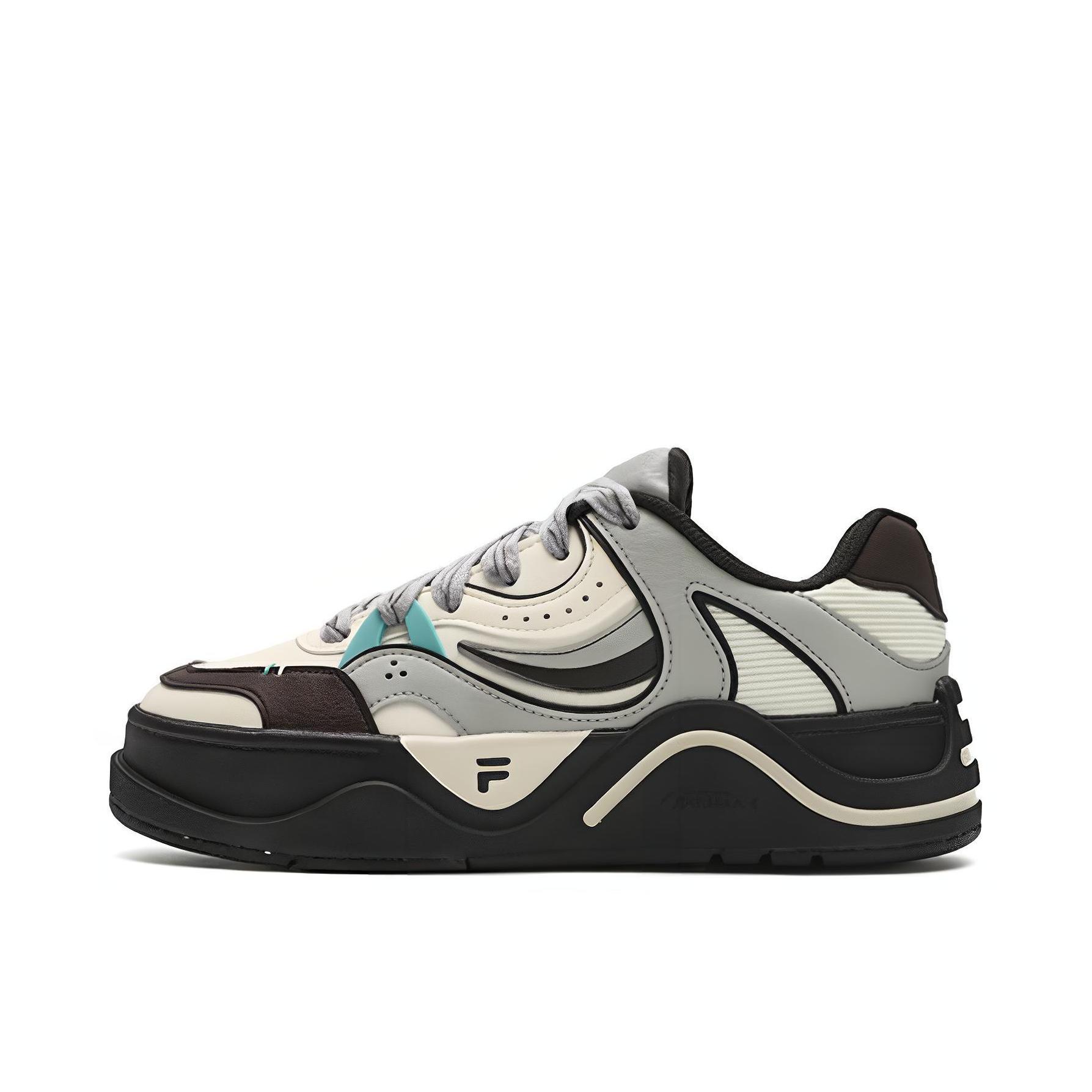 推荐商品：FILA/斐乐 50-50 板鞋 防滑耐磨抗冲击性增高厚底包裹性减震织物合成革复古圆头 白色/柔柳绸灰