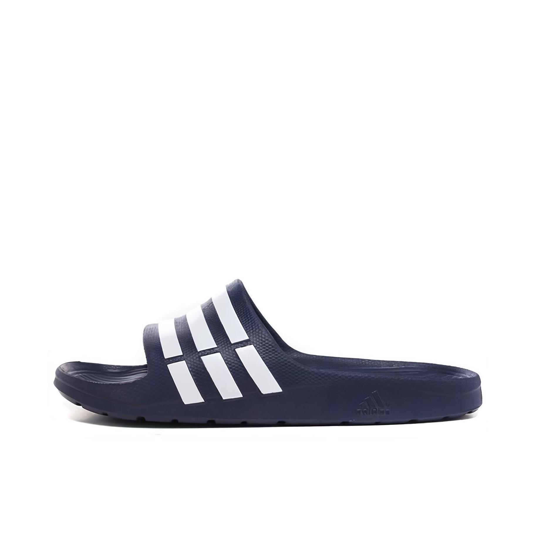 推荐商品：adidas Duramo Slide 防滑耐磨 舒适轻便 沙滩户外 一字运动 简约 拖鞋 Navy White 深蓝/白