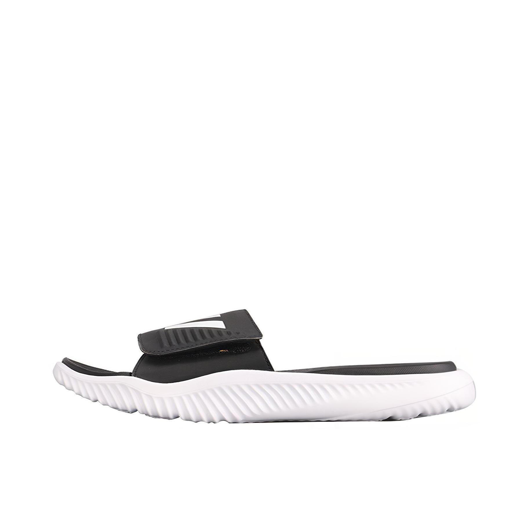 推荐商品：adidas AlphaBounce Slide 舒适简约 防滑耐磨 轻便透气 一字运动 魔术贴 速干 拖鞋 Black/White 黑白