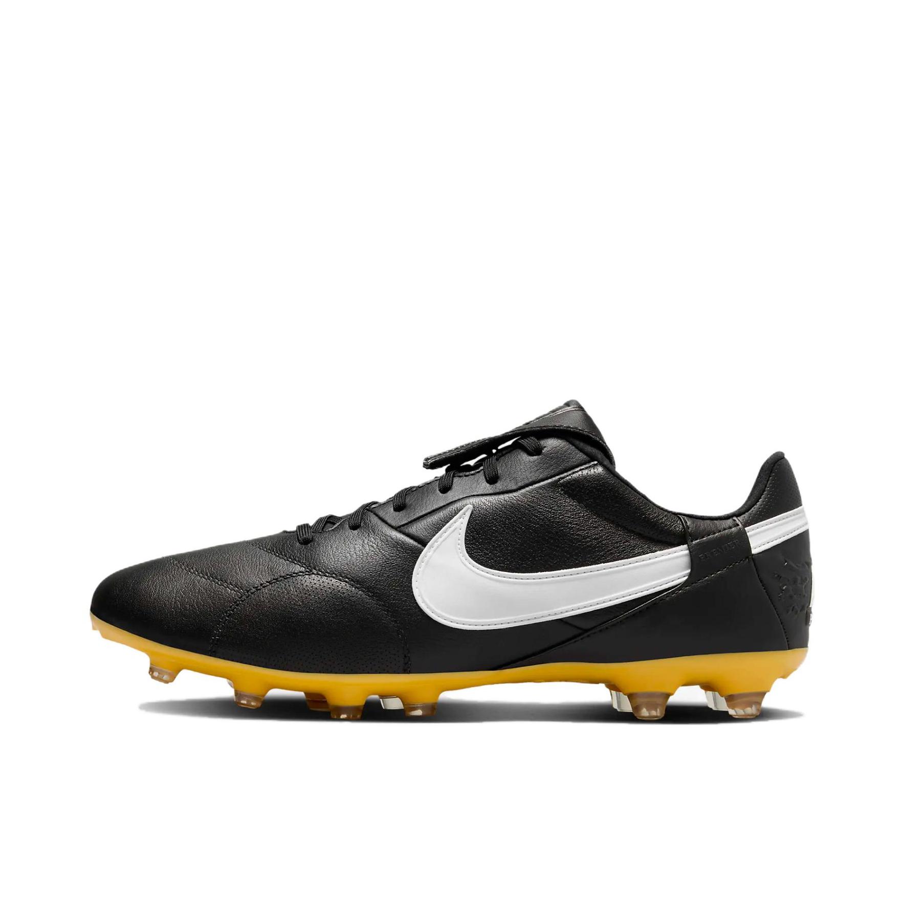 推荐商品：Nike Premier 3 FG 中端 胶质长钉 硬天然草场 抓地圆头 防滑耐磨 足球鞋 黑色/黄色