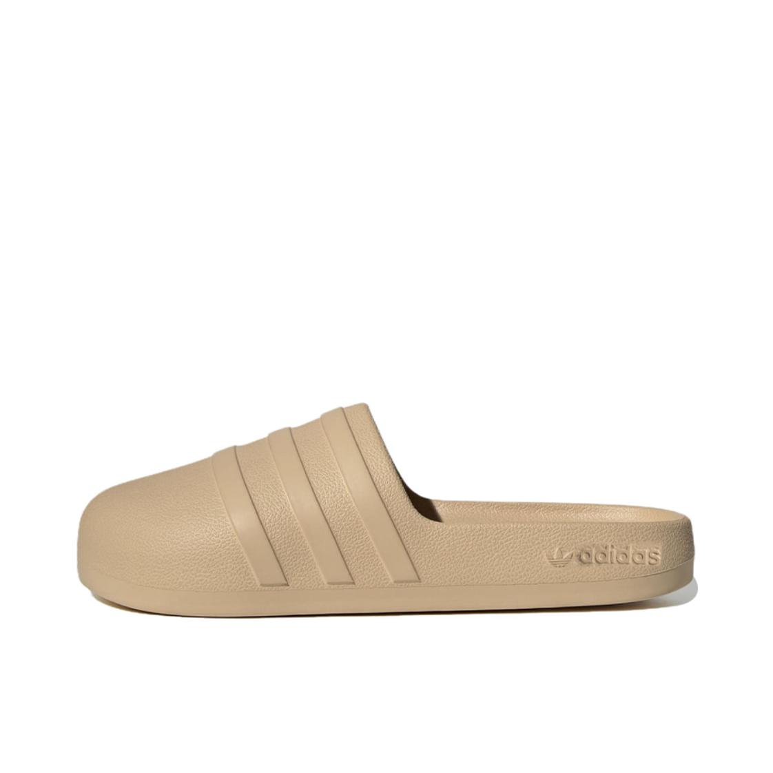 推荐商品：adidas Adifom Adilette 舒适轻便 防磨 橡胶底 泡沫底 一体成型 一字包头 外穿 拖鞋 米色 