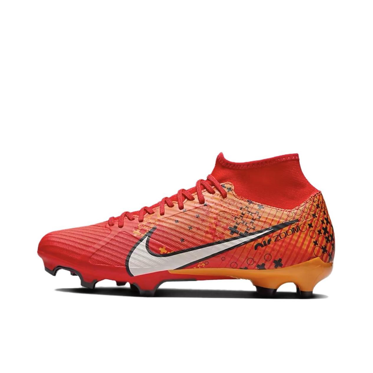 推荐商品：Nike Zoom Mercurial Superfly 9 Academy FG/MG 中端 胶质混钉 多场地 织物圆头缓震支撑 足球鞋 红色/白勾