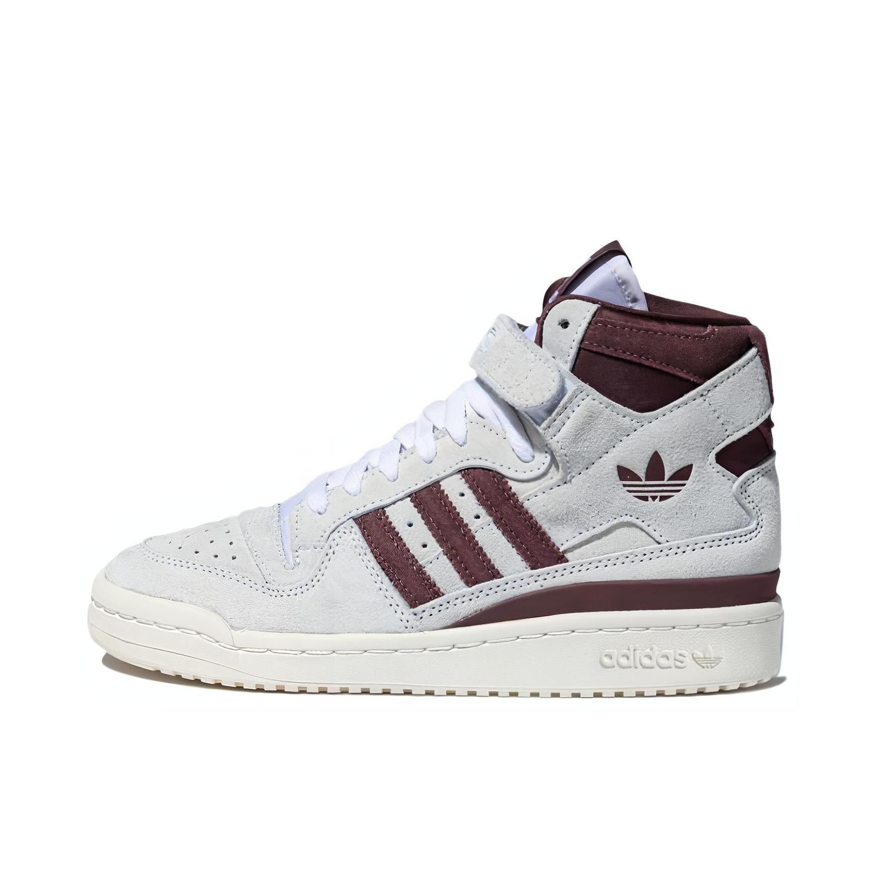 推荐商品：adidas Originals Forum 板鞋 轻便复古防滑时尚魔术贴篮球风薄底包裹性 女款/灰色/深酒红
