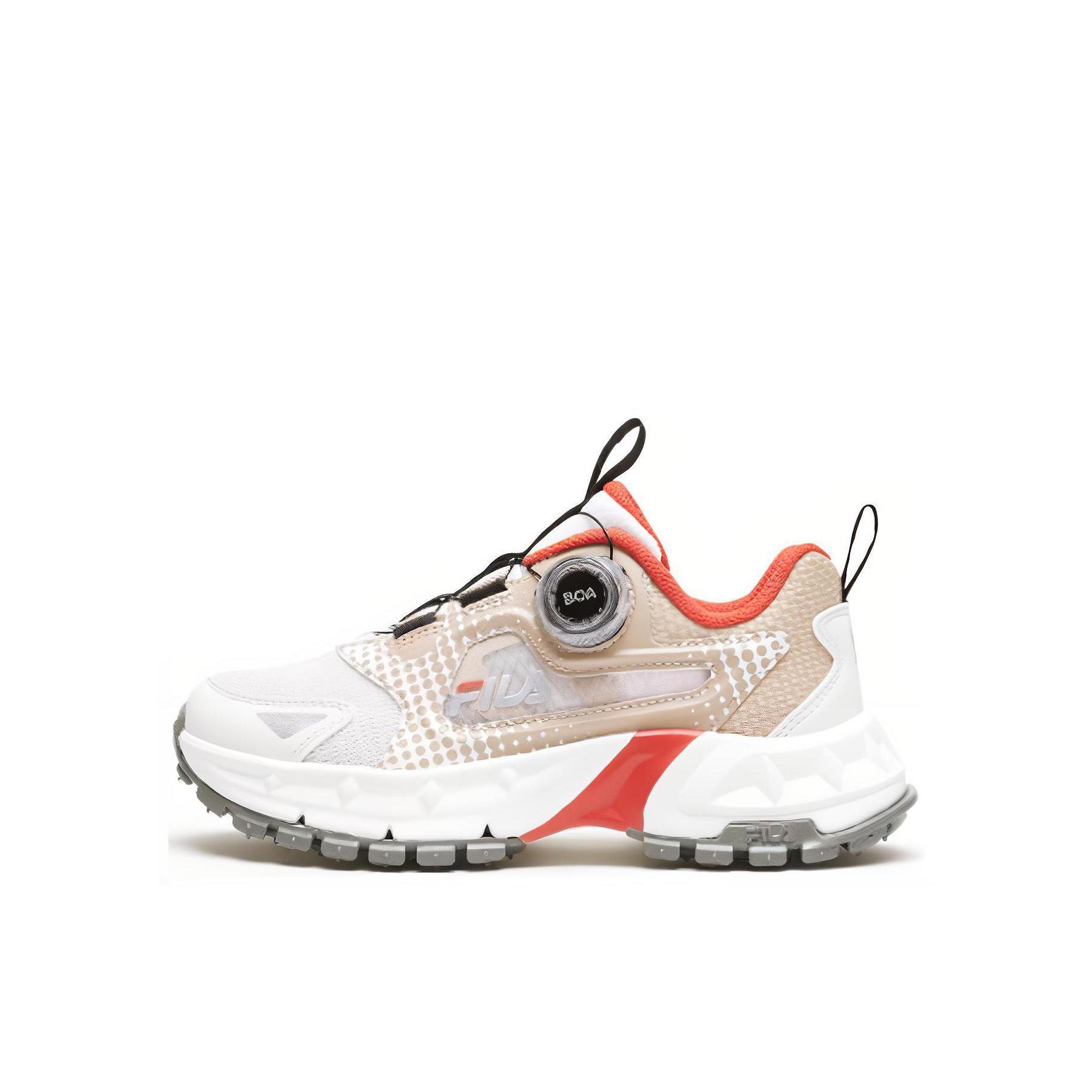 推荐商品：FILA/斐乐 Cheetah 2 防滑耐磨 旋钮 舒适透气 运动鞋儿童 大童/百合白色/砂黄色