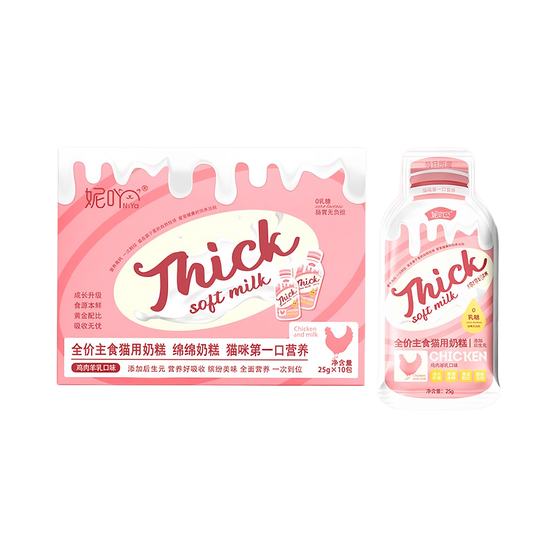 推荐商品：NiYa/妮吖 猫咪全价流质拌食酱鸡肉羊奶补水奶糕补充营养呵护肠胃低脂无负担