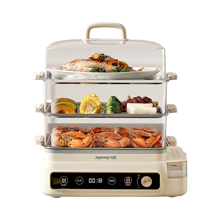 推荐商品：Joyoung/九阳 DZ220HG-GZ578 电蒸锅 24L 蒸螃蟹 蒸菜 蒸片 全透明视窗 蒸煮一体 蒸包子 大火力 自动断电 馒头 可定时