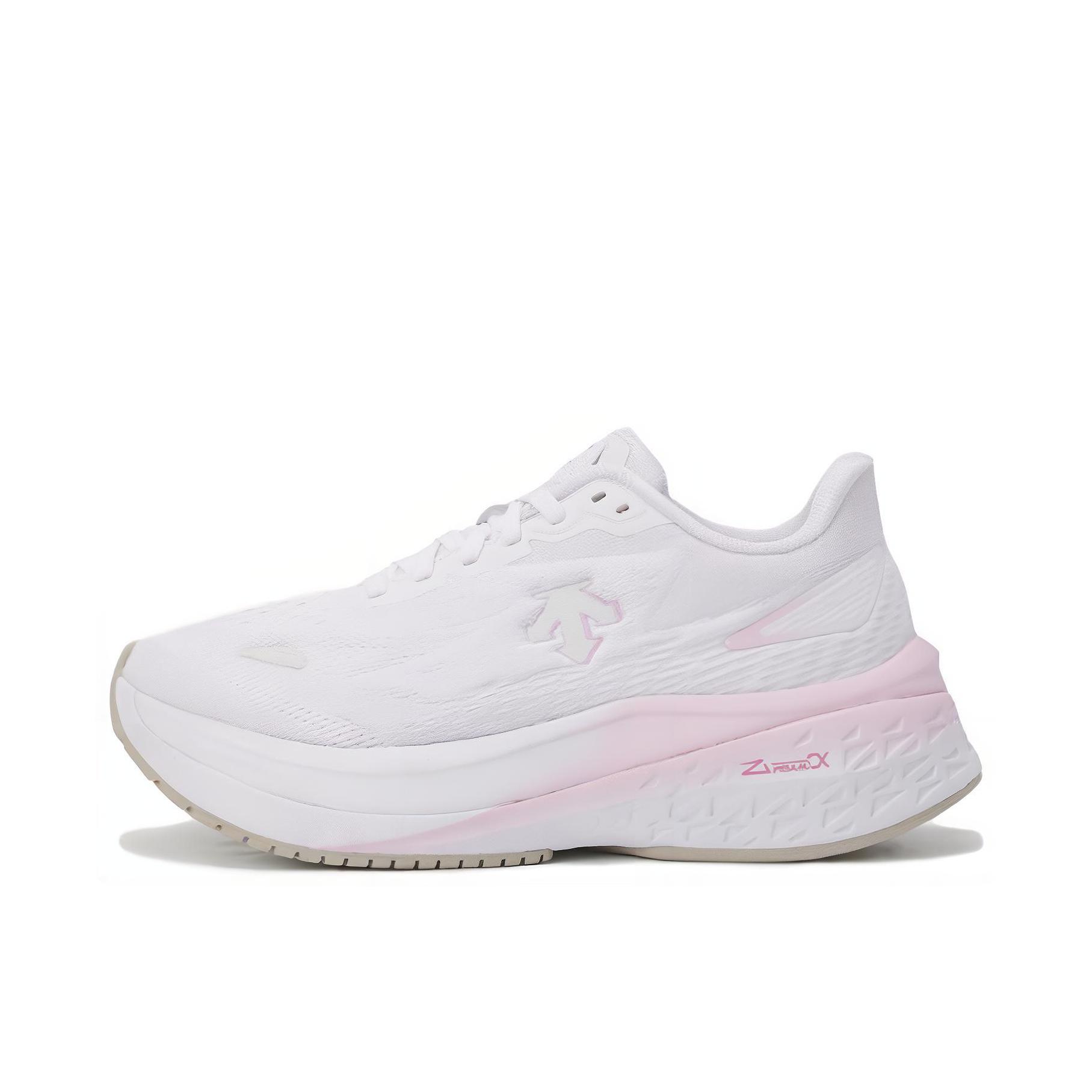 推荐商品：DESCENTE/迪桑特 减震 耐磨 圆头 平跟 回弹 跑鞋 SP113RRN21WPK0 白色/粉色