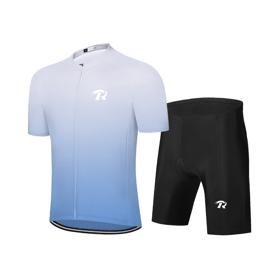 推荐商品：山格 速干透气排汗短袖公路自行车骑行服套装 渐变蓝上衣+黑短裤