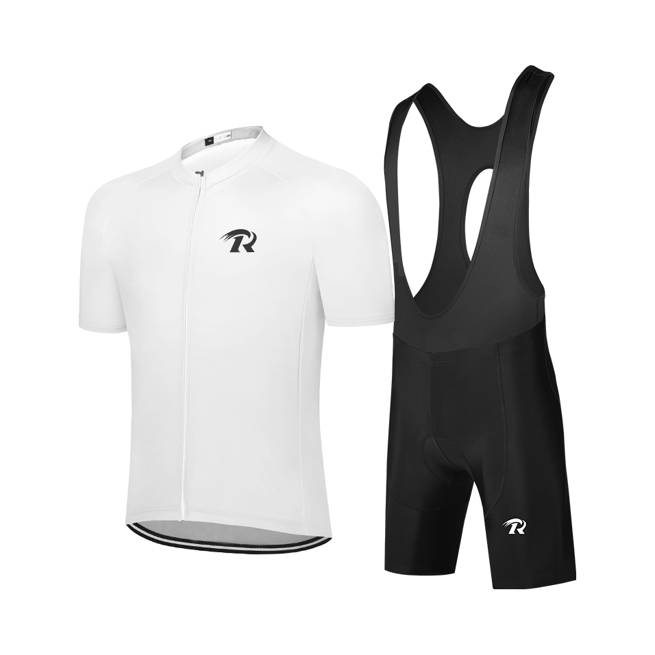 推荐商品：山格 速干透气排汗短袖公路自行车骑行服套装 白上衣+黑短款背带裤