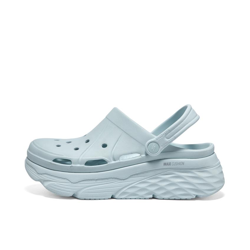推荐商品：Skechers/斯凯奇 MAX CUSHIONING 厚底增高 舒适透气 缓震软底 沙滩 包头 快干 易穿 踩屎感 休闲时尚 软弹 轻质疏水 两穿 一脚蹬 凉鞋 女款/薄荷色