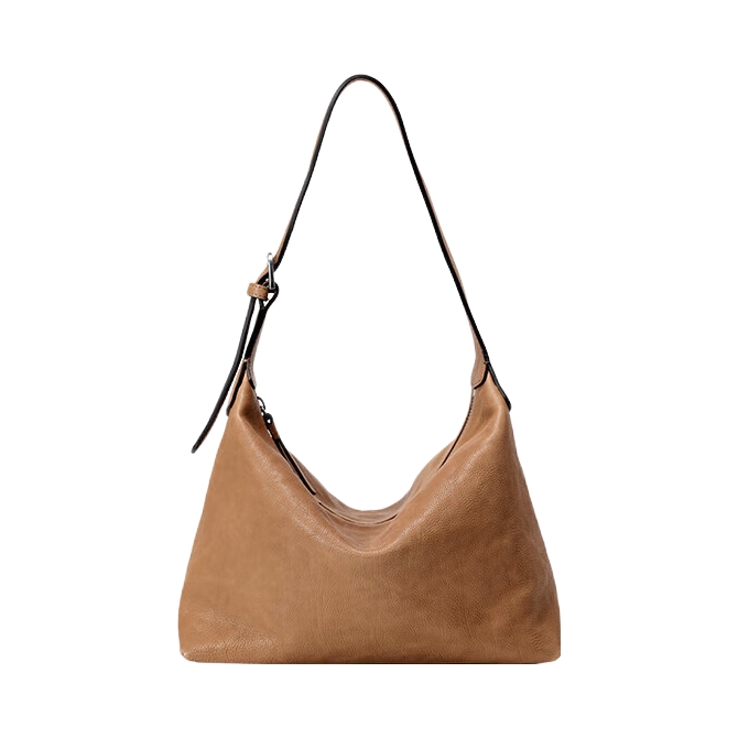 推荐商品：裘真 休闲通勤百搭头层植鞣胎牛皮饺子包手提包单肩包