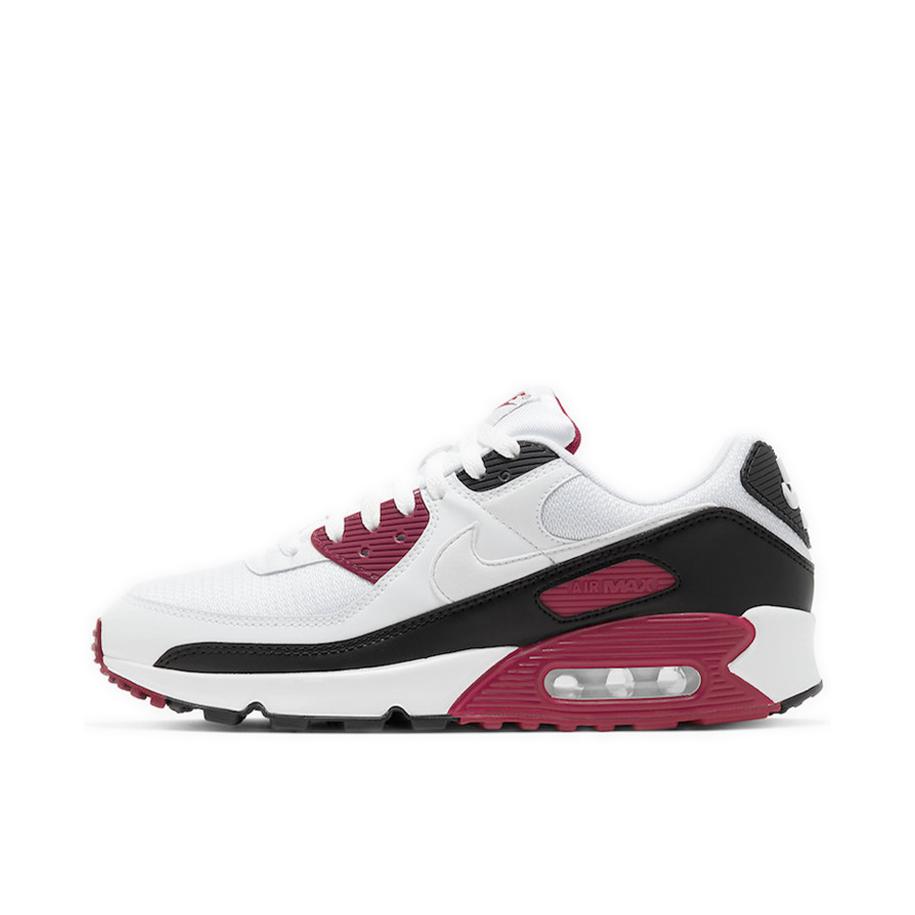 推荐商品：Nike Air Max 90 跑鞋 气垫合成革缓震透气复古增高圆头贴合拼接 White New Maroon 白黑/紫红