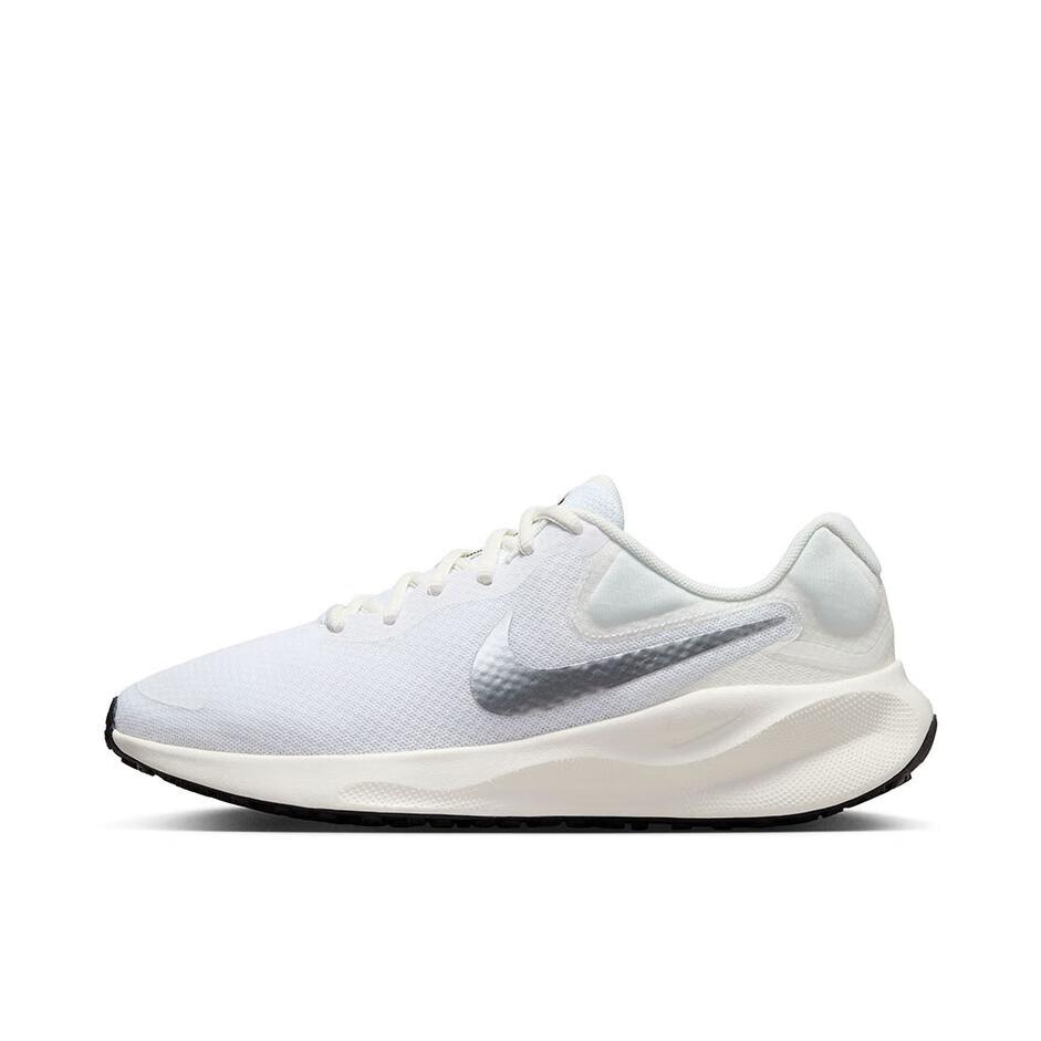 推荐商品：Nike Revolution 7 跑鞋 舒适百搭耐磨透气减震休闲运动支撑训练轻便易穿脱  /白色/金属银