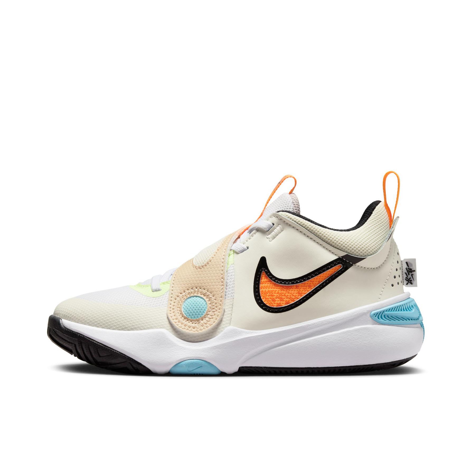 推荐商品：Nike Team Hustle D 11 篮球鞋 防滑耐磨减震回弹舒适透气魔术贴低帮 大童/白色/橙色